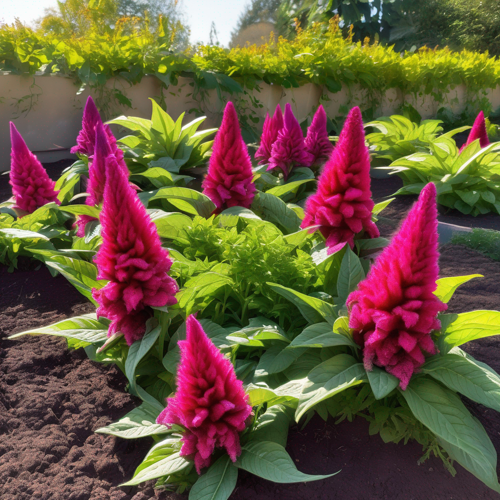 image illustrating Celosia plants basking in sunlight in a well-drained garden bed.