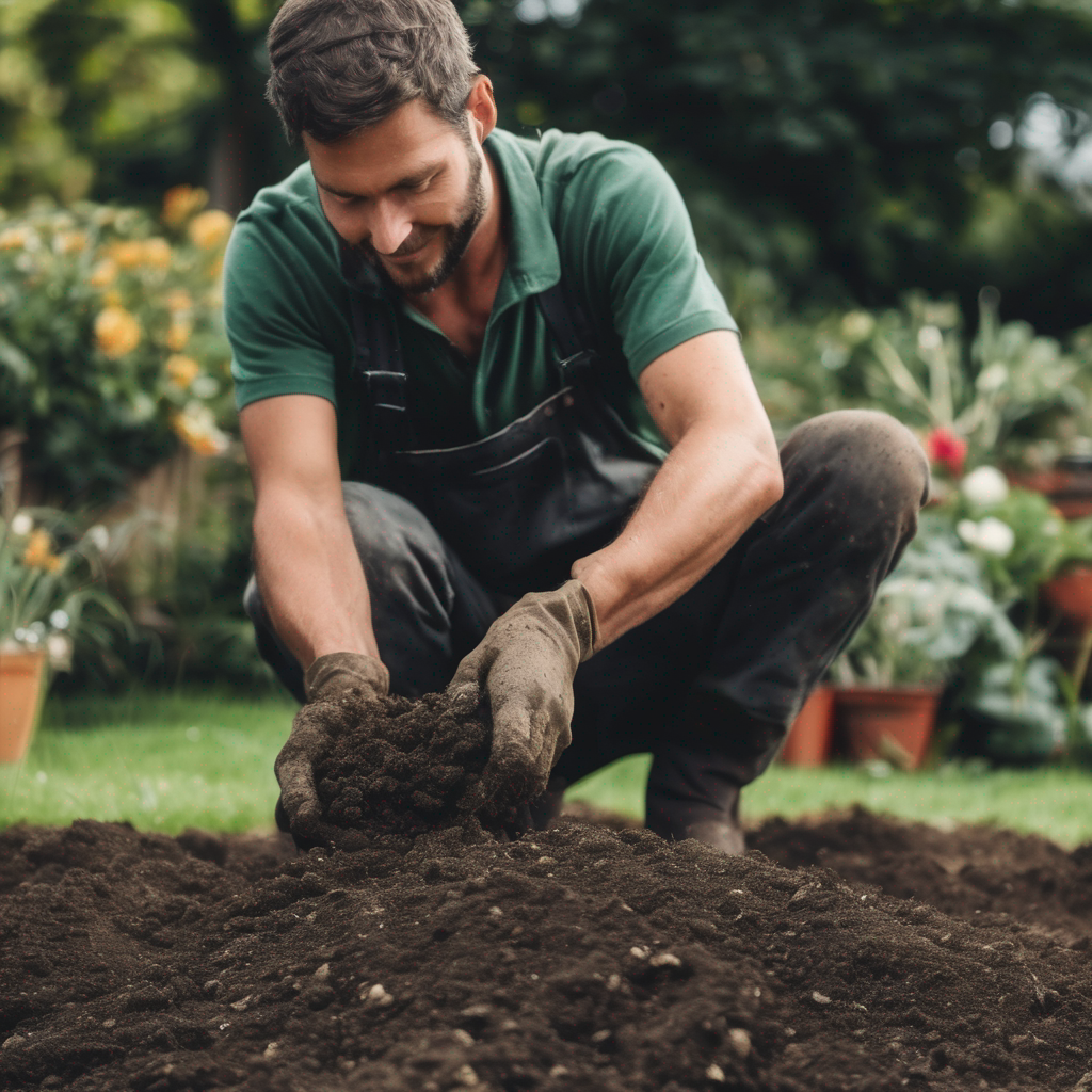 image of a gardener preparing the soil with organic matter.