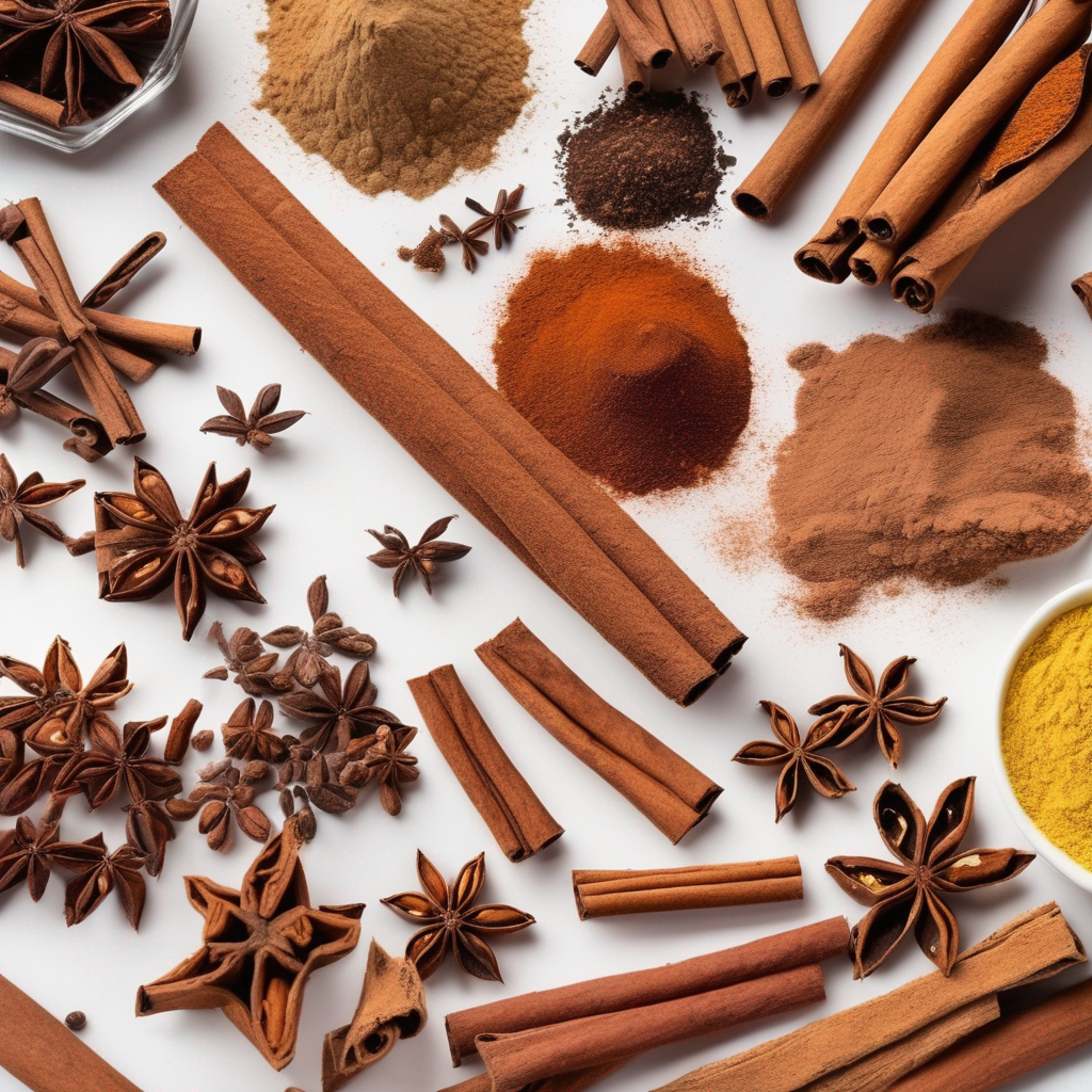 a variety of cinnamon sticks and powder, showcasing the differences between Ceylon and Cassia cinnamon.