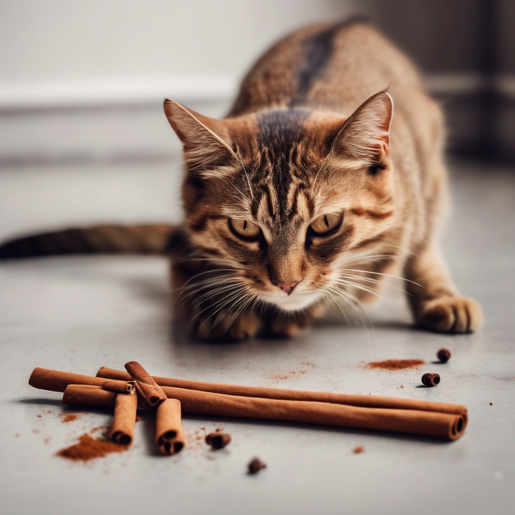 a cat next to a spilled cinnamon stick container.