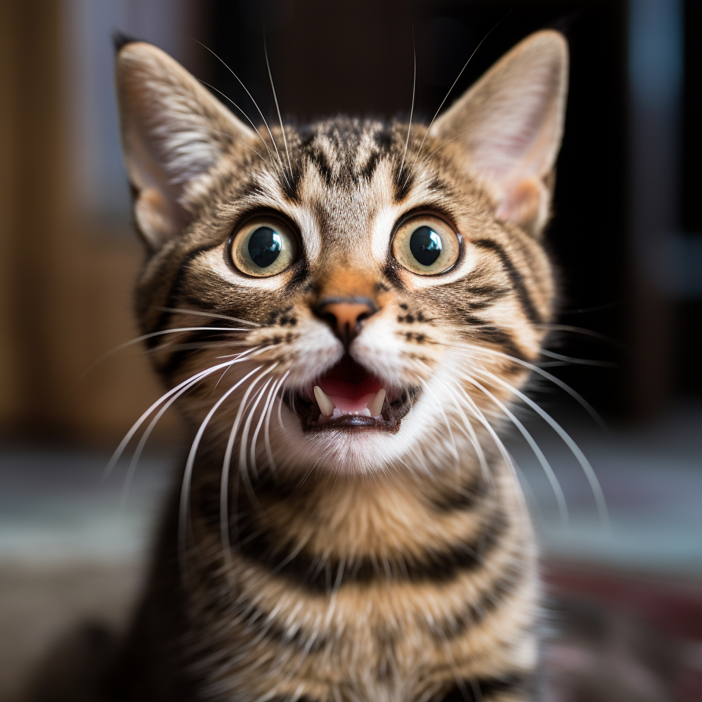 A cat with a surprised expression on it's face.
