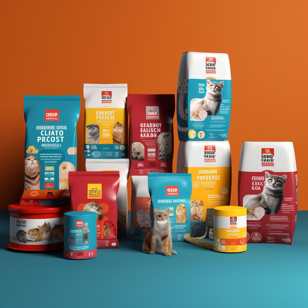 A visually appealing image showcasing a selection of high-quality cat food products, with vibrant packaging.
