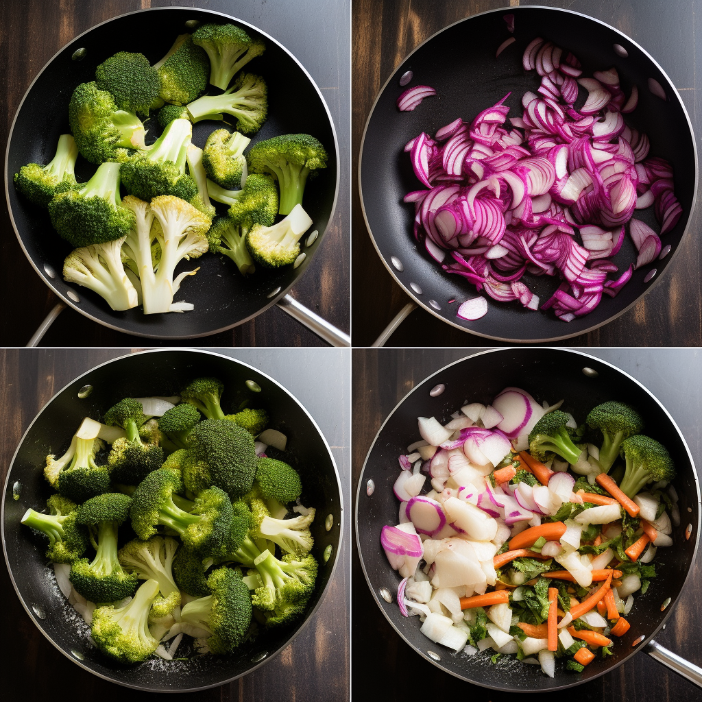 : A collage-style image featuring step-by-step photographs of the cooking process for one of the highlighted cruciferous vegetable recipes, such as "Roasted Broccoli and Cauliflower" or "Stir-Fried Bok Choy and Radishes."