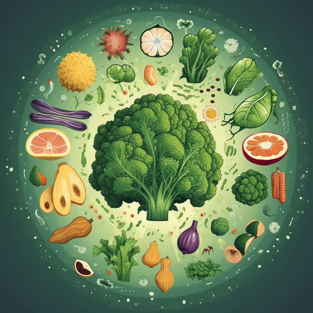 An illustrated graphic representing the health benefits of cruciferous vegetables.