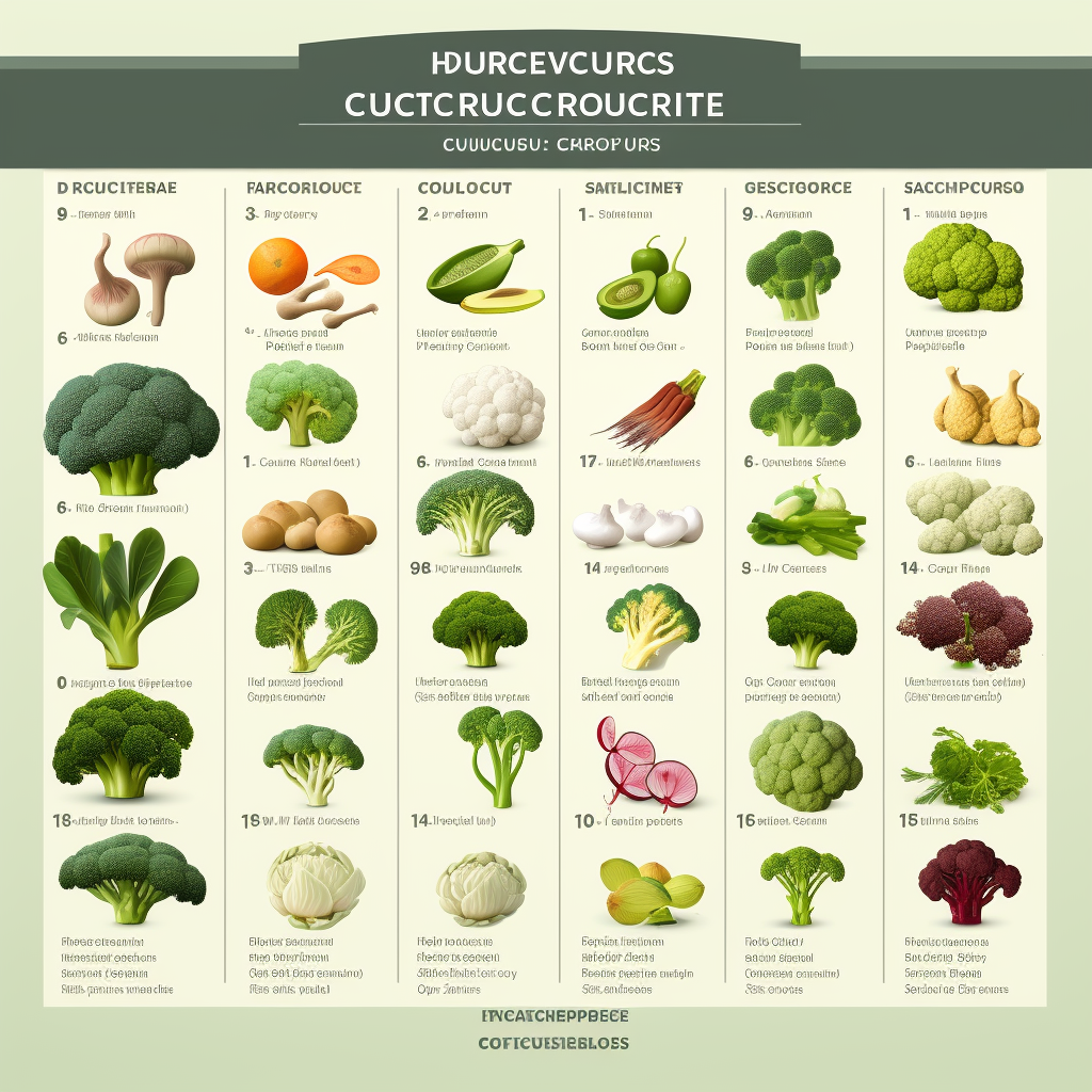 An infographic presenting a visually appealing comparison chart showcasing the nutritional values of various cruciferous vegetables per cup.