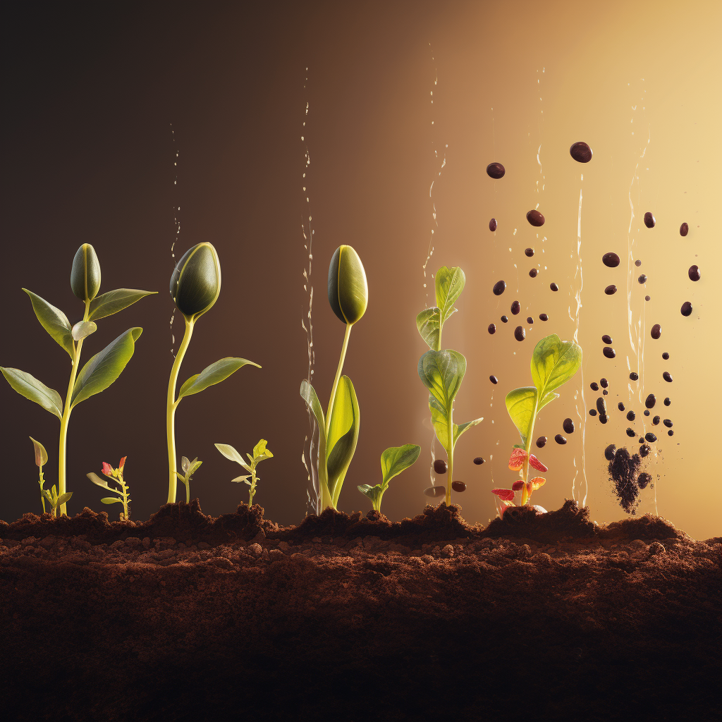 Image depicting the stages of growth from planting black bean seeds to the harvest stage, highlighting key phases such as planting, watering, weeding, pest control, and harvesting.