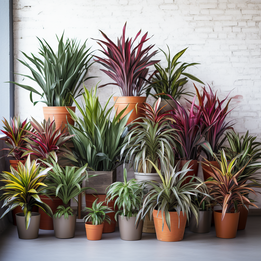 Diverse varieties and healthy specimens of Dracaena deremensis available at a garden center or plant nursery.