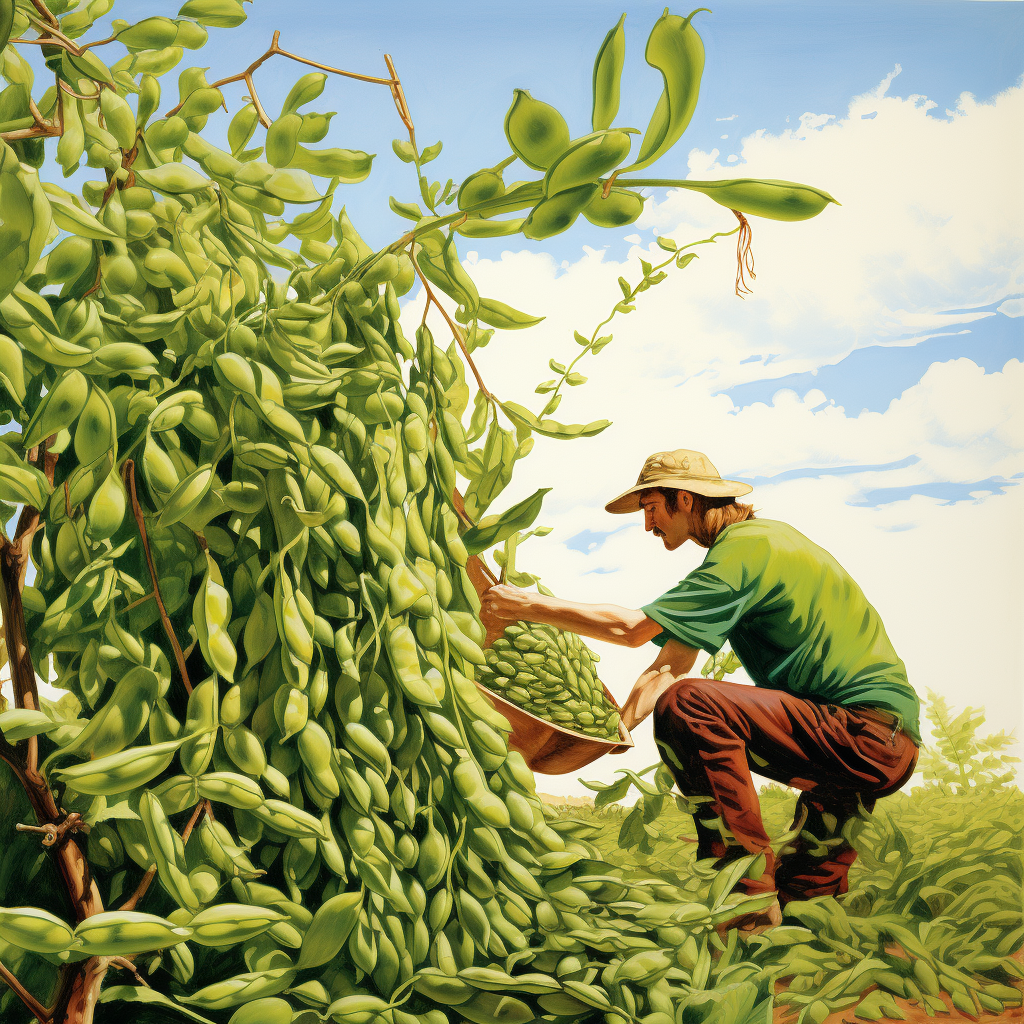 An image capturing a person harvesting ripe edamame pods.