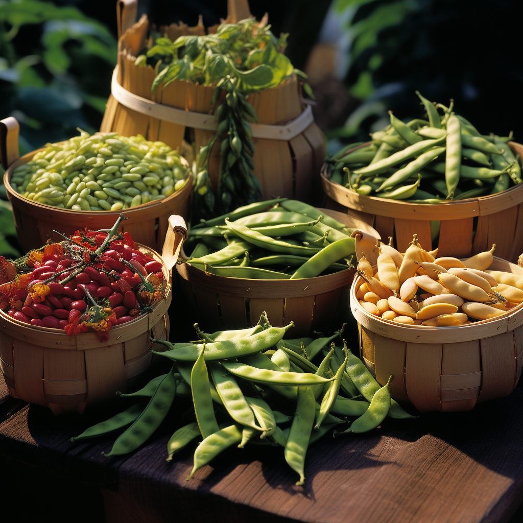 An image showcasing a variety of harvested edamame pods or beans.
