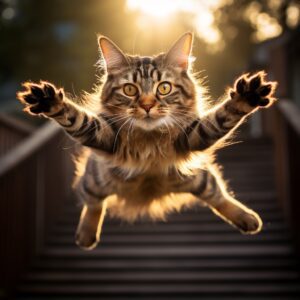 Cat leaping through the air