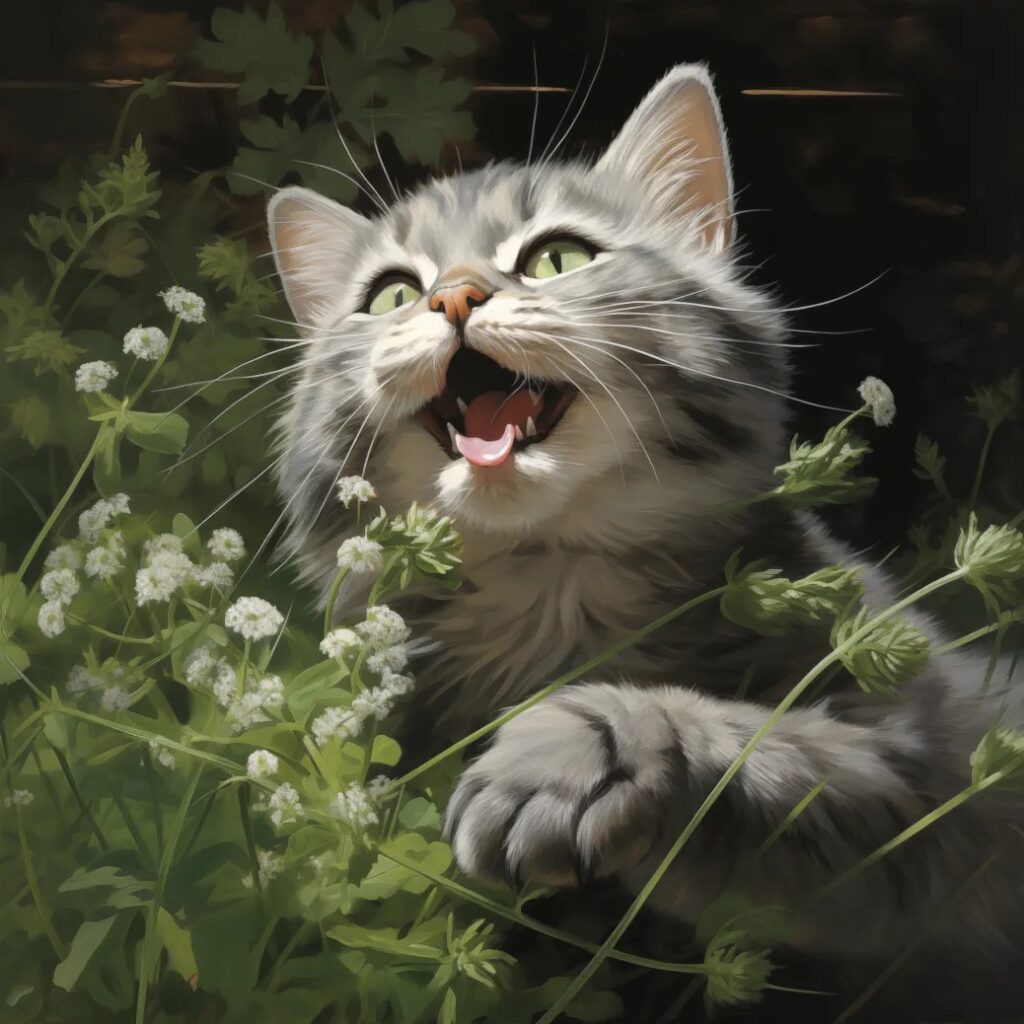Image of a cat playing with a catnip plant.